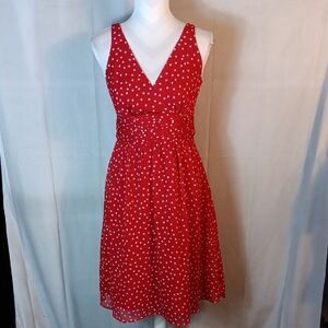 Elegant Red Polka Dot Midi Dress